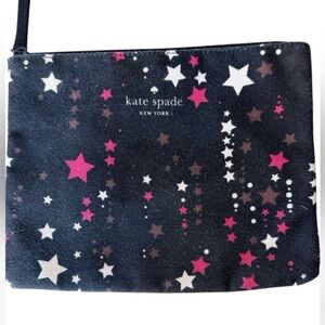 KATE SPADE Canvas Zipper Pouch Black Pink Stars Cosmetic Travel